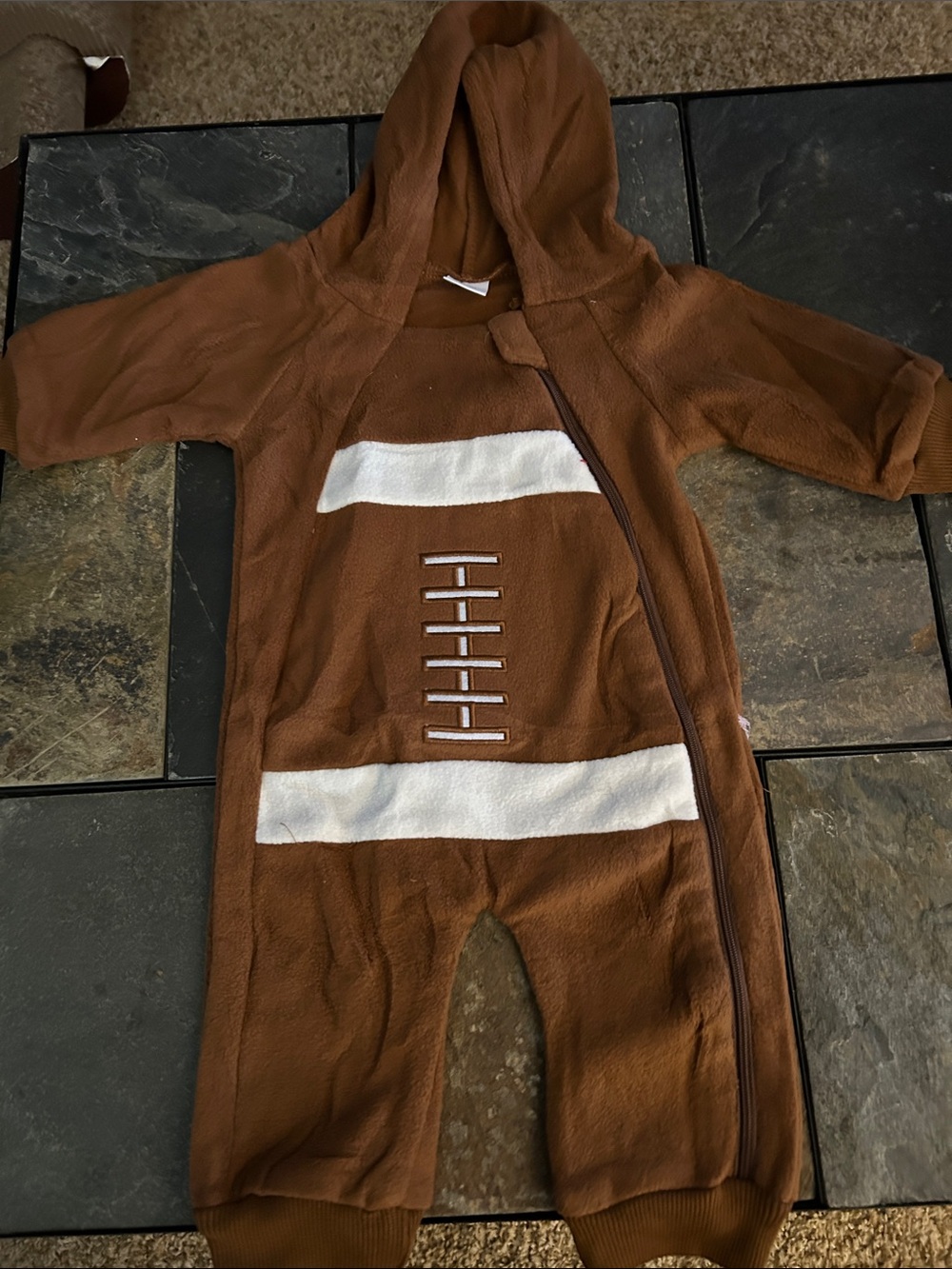 Infant Brown Football Hoodie One-Piece
